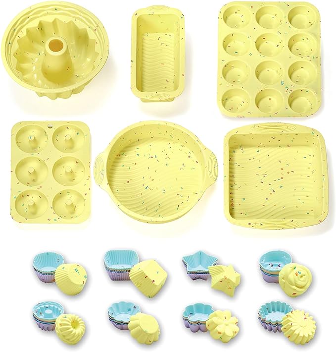 46PCS Silicone Bakeware Set Cake Molds Set For Baking, Including Baking Pan, Cake Mold, Cake Pan, Toast Mold, Muffin Pan, Donut Pan, And Cupcake Mold Silicone Baking Cups Set
