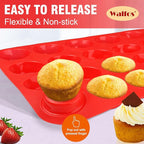 Walfos Mini Silicone Muffin Pan - 24 Cups, BPA Free and Dishwasher Safe, Non-stick Silicone Cupcake Baking Pan, Great for Making Muffin Cakes, Tart, Bread