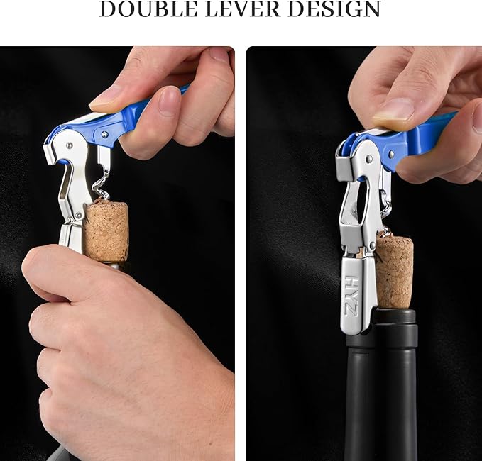 HYZ 2-Pack Wine Opener Waiter Corkscrew, Professional Wine Key for Servers, Bartender with Foil Cutter, Manual Wine Bottle Opener Double Hinged (Azure Blue)