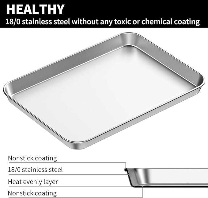 Baking Sheet Set of 2, Bastwe 18 inch Commercial Grade Stainless Steel Baking Pan, Professional Bakeware Oven Tray, Healthy & Non-toxic, Rust Free & Mirror Finish, Easy Clean & Dishwasher Safe