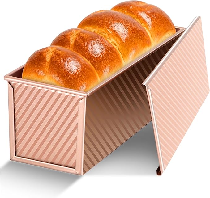 Pullman Loaf Pan with Lid, 13x4 inch, Premium 2.2LB Nonstick Sandwich Bread Loaf Pan for Homemade Sourdough Bread, Heavy Duty Carbon Steel Corrugated Toast Box with Cover for Baking, Bakeware