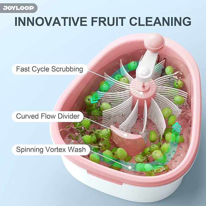JOYMOOP Fruit Cleaner Spinner JOYLOOP, Large Fruit Washer Spinner with Brush, Fruit Cleaning with Fruit Washing Bowl, Fruit and Salad Cleaner with Fruit Spinner Bowl,Fruit and Vegetable Scrubber