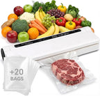 75KPa Vacuum Sealer for Food,Food Saver Vacuum Sealer Machine,Compact Lightweight,20 Vacuum Seal Bags,Digital Countdown Timer,Meat Food Storage,Home Kitchen Gadgets,Appliances