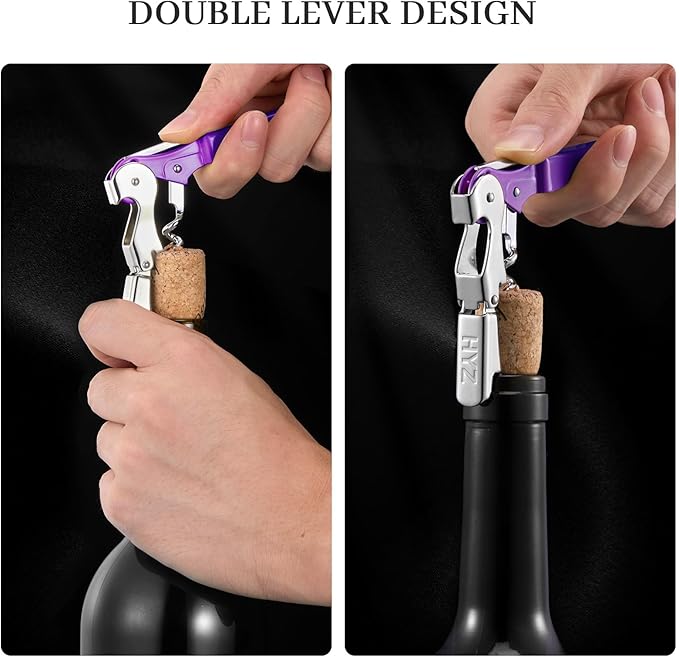 HYZ 2-Pack Wine Opener Waiter Corkscrew, Professional Wine Key for Servers, Bartender with Foil Cutter, Manual Wine Bottle Opener Double Hinged (Dark Purple)