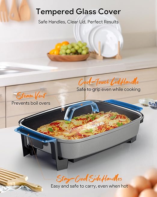 Nuwave Medley XL Digital Electric Skillet, Family Size Griddle w/Glass Lid, 2025 New & Improved Precision Heating, 100°-425°F, PFAS Free G11 Nonstick Ceramic Coating, Portable Hot Plate, 7qt Capacity