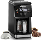 AIRMSEN Grind & Brew Coffee Maker with Built-in Grinder, Programmable Single Serve Coffee Maker - 5 Cup Capacity, 3 Grind Settings, Auto Keep Warm & Glass Carafe for Home and Office