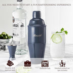 KITESSENSU Cocktail Shaker Set, Stainless Steel Martini Shaker with Bartender Strainer, Measuring Jigger, Bar Mixing Spoon, Cocktail Recipe Included, Navy