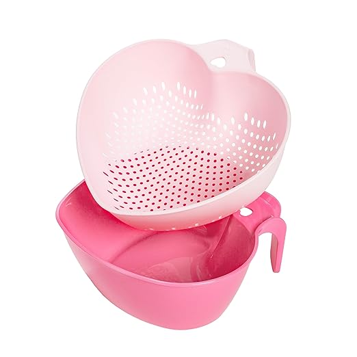 Paris Hilton Heart Bowl & Colander Set, Nesting 2-Piece Design with 3-Quart Capacity, Dishwasher Safe, Made without BPA, Pink