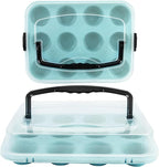 Blue 12-Cup Muffin Pan with Lid, 2-Pack Metal Cupcake Pan with Handle, Portable Blue Muffin Pans Nonstick 12 with Cover Ideal for Easy Carrying, Holiday, Party and Travel