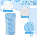 500 Pcs Light Blue Coffee Stir Sticks Set 5x0.12 inch Cocktail Straws Acrylic Stir Stick Holder Baby Blue Straws Disposable Drink Stirrers for Coffee Bar Tea Party Supplies Home