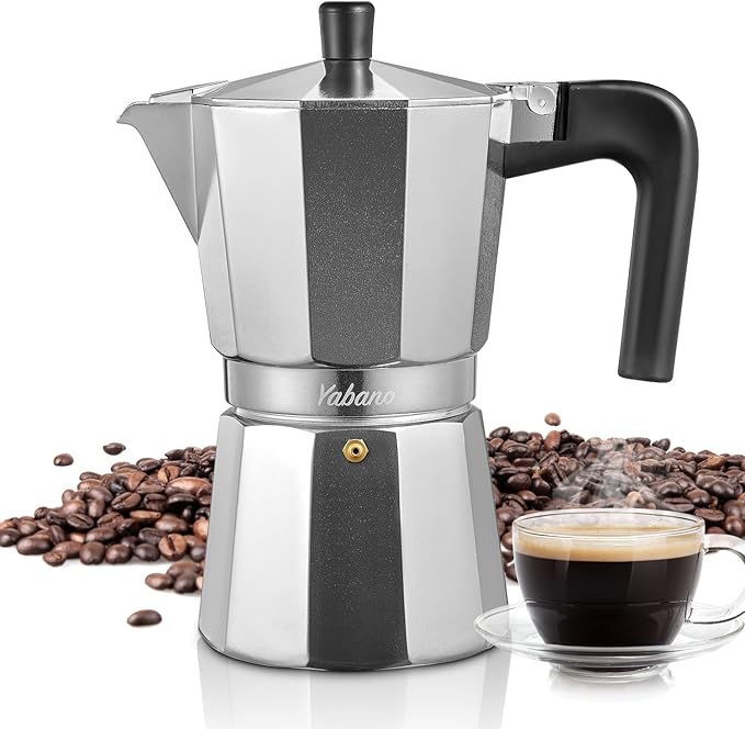 Yabano Stovetop Espresso Maker, 3 Cups Moka Coffee Pot Italian Espresso for Gas or Electric Ceramic Stovetop, Italian Coffee maker for Cappuccino or Latte