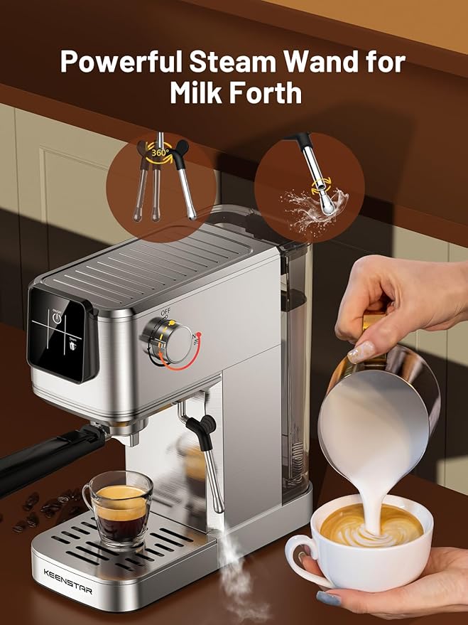 KEENSTAR 20Bar Espresso Machine with Rapid Cold Brew, Hot & Iced Coffee Machine, Espresso Maker with Milk Frother Steam Wand, Touch Screen with 40oz Water Tank for Latte, Cappuccino, Gift