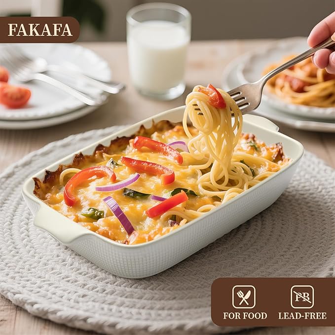 Ceramic Casserole Dishes Set of 3, Stoneware Baking Pans for Oven, Rectangular Lasagna Dish & Bakeware Set, Red (14.7’’/12.4’’/10.3’’)