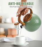 Stovetop Whistling Tea Kettle 3.2QT - Stainless Steel with Wood Grain Handle, Loud Whistle Kettle for Tea, Coffee & Milk, Ergonomic Grip & Balanced Pour Spout (Emerald Green)
