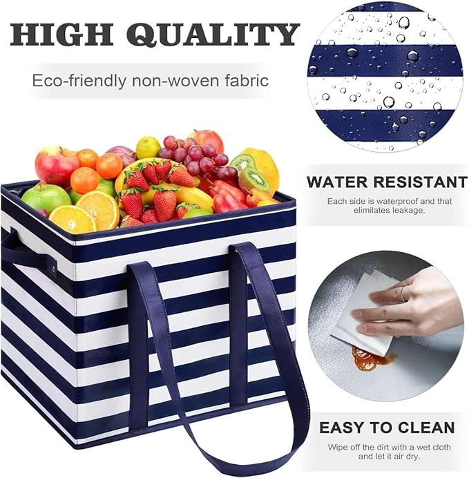 WISELIFE 2 Pack Reusable Grocery Bags Large Water Resistant Grocery Collapsible Heavy Duty Tote Bags for Shopping Picnic