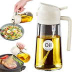 YARRAMATE 16oz/470ml Glass Olive Oil Sprayer for Cooking with Stickers, 2 in 1 Oil Dispenser for Kitchen Gadgets, Food Grade Premium Spray Bottle for Salad, Frying, BBQ (Creamy White)