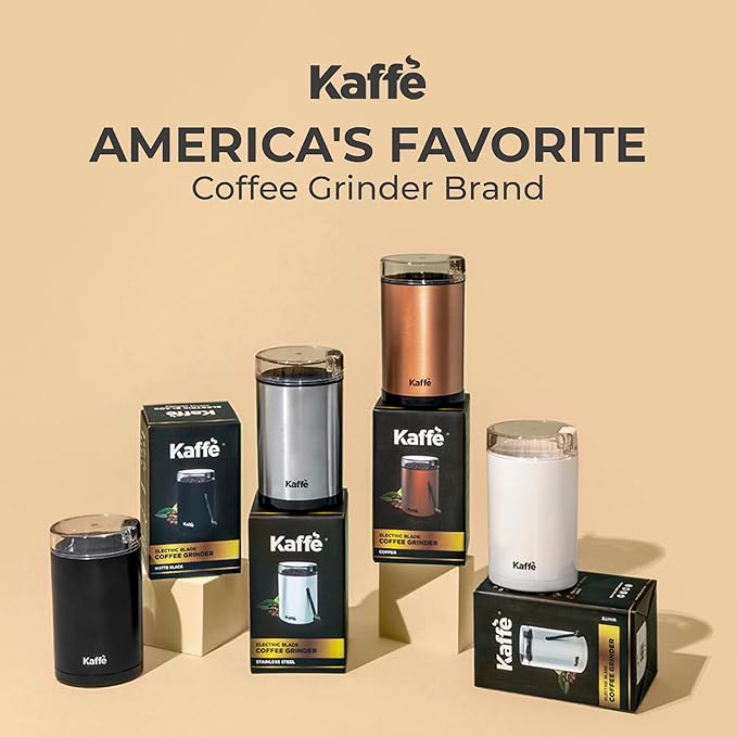 Kaffe One-Touch Coffee Grinder Electric w/Cleaning Brush (3 oz) - Coffee Grinders for Home Use - Up to 12 Cups of Coffee per Grind - Easy On/Off Coffee Bean Grinder - Matte Black