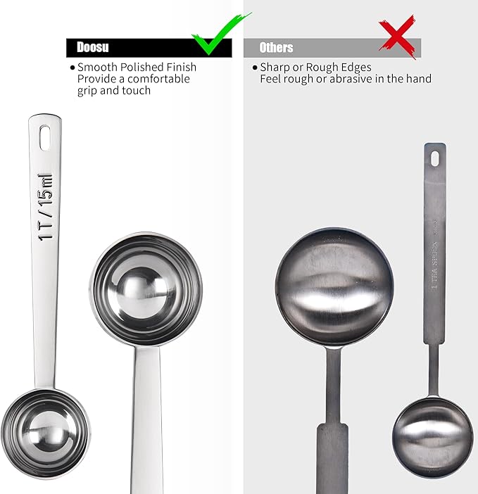 18/8 Stainless Steel Coffee Scoop, Doosu Food-Grade Metal Measuring Spoon with 4.3in Long Handle, Tablespoon Scooper for Coffee Beans, Ground Coffee, Espresso, Protein Powders, Tea, Sugar (1 Tbsp)