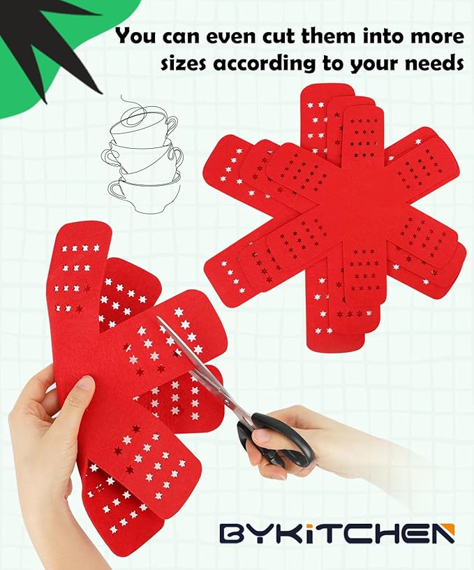 BYKITCHEN Pan Protectors for Stacking, Pot and Pan Separators Pads with Stars, Pot Protectors for Stacking and Protecting Your Cookware(6pcs & 3 Sizes)