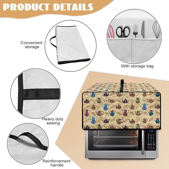 Coffee Kettle Print Toaster Oven Dust Cover, Fingerprint Protectors and Greasy Protection Machine Washable Universal Toaster Oven Protector for Kitchen, (Small-14.5*18.46*9 inches)