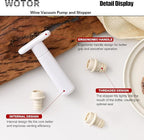 WOTOR Wine Saver Vacuum Pump with 8 Stoppers, Wine Stopper & Preserver, Reusable Bottle Sealer Keeps Fresh, Ideal Accessories Gift, Flat Handle (White)