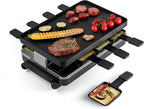 Swissmar Classic 8-Person Raclette Party Grill with Reversible Cast Aluminum Non-Stick Grill Plate/Crepe Top, Indoor Electric Raclette Grill & Griller - Black Grill Plate - Black