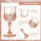 XUWAIDSGN 7oz Plastic Vintage Wine Glasses Drinking Glasses Unbreakable Wedding Glassware Crystal Water Goblets Reusable Drinkware Vintage Champagne Flutes (48, Pink)