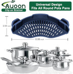 AUOON Clip On Strainer Silicone for All Pots and Pans, Pasta Strainer Clip on Food Strainer for Meat Vegetables Fruit Silicone Kitchen Colander (Navy)