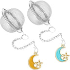 2Pcs Stainless Steel Mesh Tea Infuser, 2.1 inch Tea Ball with Moon and Star Pendant,Tea Strainer Tea Diffuser Tea Steeper for Filtering Tea,Tea Infusers for Loose Tea (Moon and Star, 2PC)