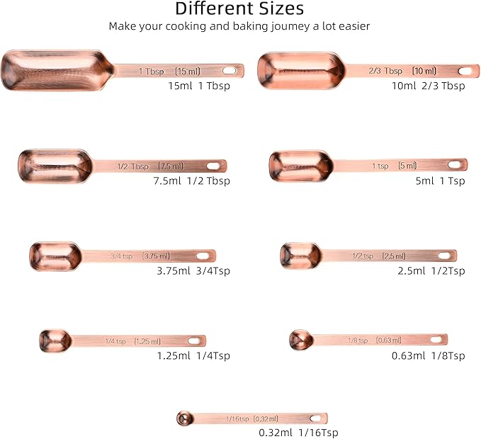 Smithcraft Measuring Cups and Spoons Set, Copper Measuring Cups and Spoons Set for Dry & Liquid, Metric&US 7 Stainless Steel MeasureR Cup&9 Spoon Leveler & Measure Enquivalents for Kitchen & Baking