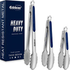 Tongs For Cooking - Heat Resistant 600 Degrees Stainless Steel Kitchen Tong, Heavy Duty Metal Locking Tongs - For Food,Salad, grilling, BBQ 7",9" & 12 inch, set of 3 Dishwasher Safe Blue