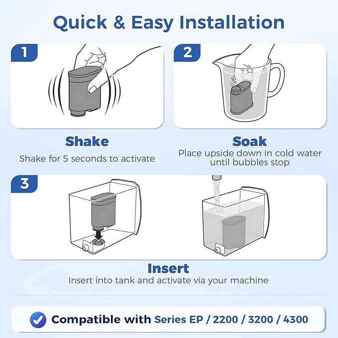 AquaClean Filter Compatible with Philips Coffee Machines – CA6903 Water Filter for EP1220/2230/3241, Series 1200/2200/3200/5400 – Anti-Scale Cartridge [4-Pack]