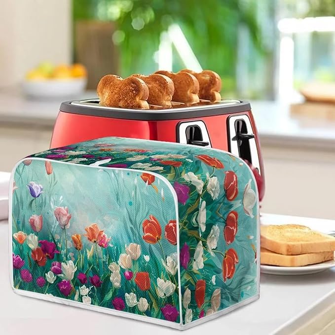 JEOCODY Colorful Flower Toaster Covers Dustproof Toaster Bread Maker Cover Fits for Most Standard 4 Slice Toasters, Universal Size Microwave Oven Dustproof Cover Women Gift