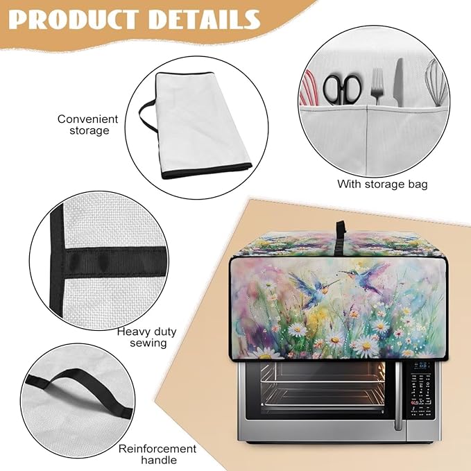 Watercolor Hummingbirds Daisy Print Toaster Oven Dust Cover, Heavy Duty Heat-resistant Microwave Oven Cover, Anti Fingerprint Air Fryer Covers (Large-18.5 * 22.5 * 12.99 inches)