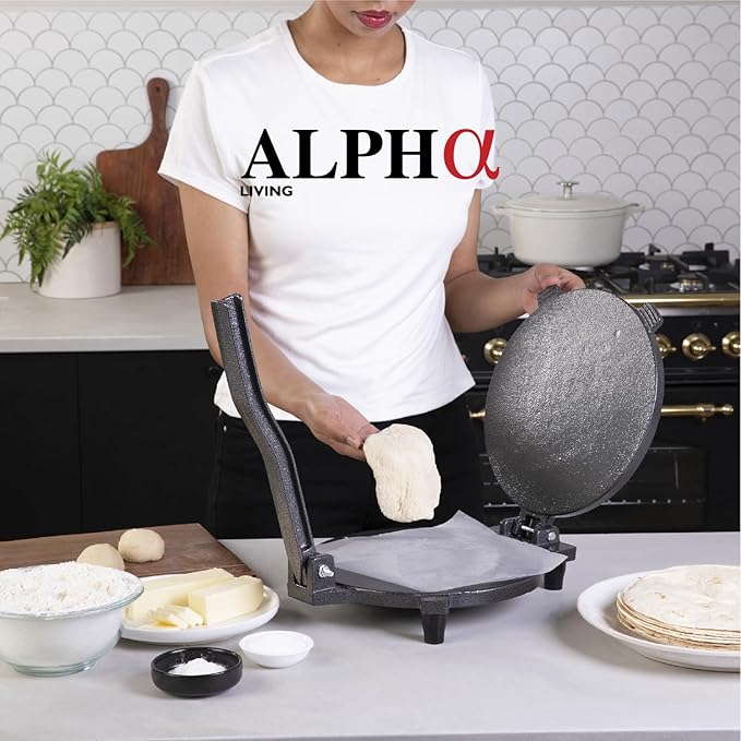 ALPHA LIVING Tortilla Press – 10 Inch Cast Iron Quesadilla Maker – Heavy Duty Empanada Maker Press – Cast Iron Tortilla Maker for Kitchen, Home Use