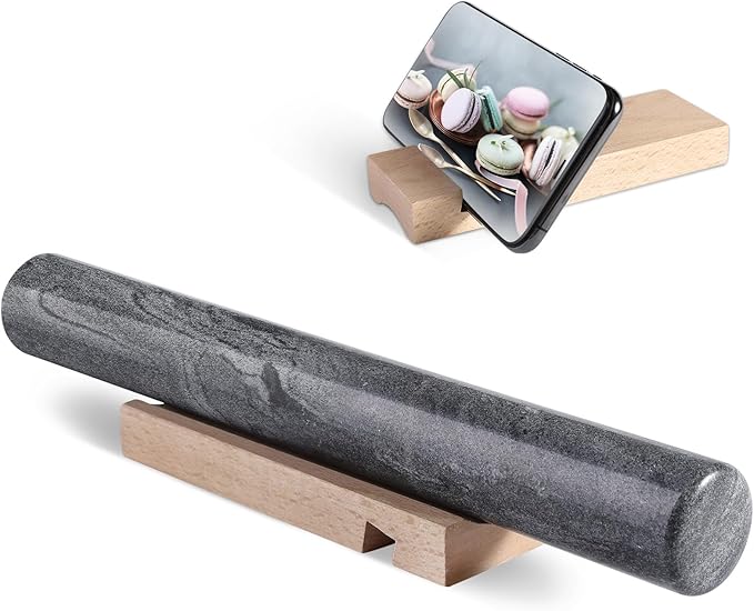 Koville African Natural Marble French Rolling Pin, 12inch Non-Stick Rolling Pin for Baking, Dough Roller for Pasta, Dumpling, Fondant, Pie, Bread, Pizza, Kitchen Baking Tools(Monte Grigio)