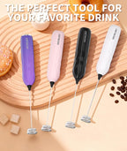 MEIRUBY 2-Pack Milk Frother Handheld with Stand, Valentines Day Gifts for Him and Her, Powerful Electric Coffee Frother, Coffee Lover Gift for Lattes, Cappuccino, Matcha & Hot Chocolate, Black/White