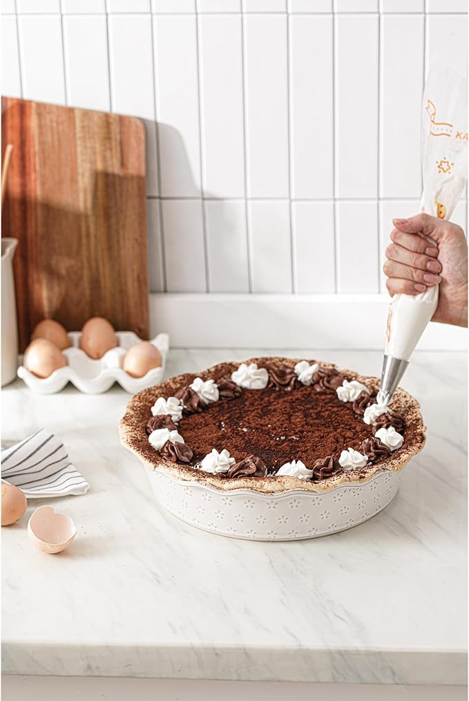 Deep Pie Dish for Baking, Ceramic Pie Pan for Apple Pie, Tart, Quiche Baking Dish, Farmhouse Decor Pie Plate, Deep Dish Pie Pan, Oven Safe, Off-White