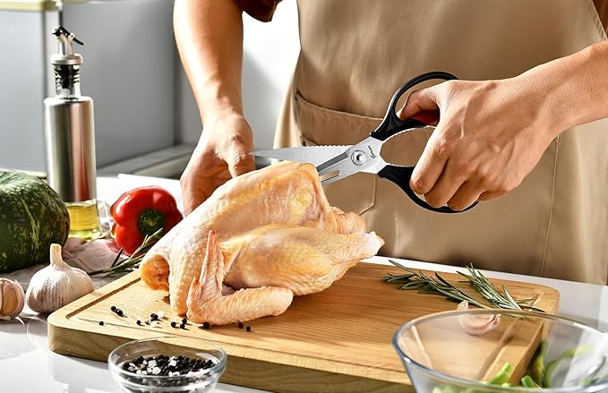 Kitchen Scissors - Heavy Duty Utility Come Apart Kitchen Shears for Chicken, Meat, Food, Vegetables - 9.25 Inch Long Black & Red