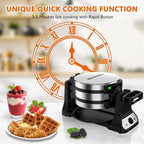 Waffle Maker, 1400W Belgian Waffle Maker, Double Waffle Iron 180° Flip, Rotating Nonstick Plates, Adjustable Browning Control, Locking Buckle & Cool Touch Handle, Removable Drip Tray, Stainless Steel