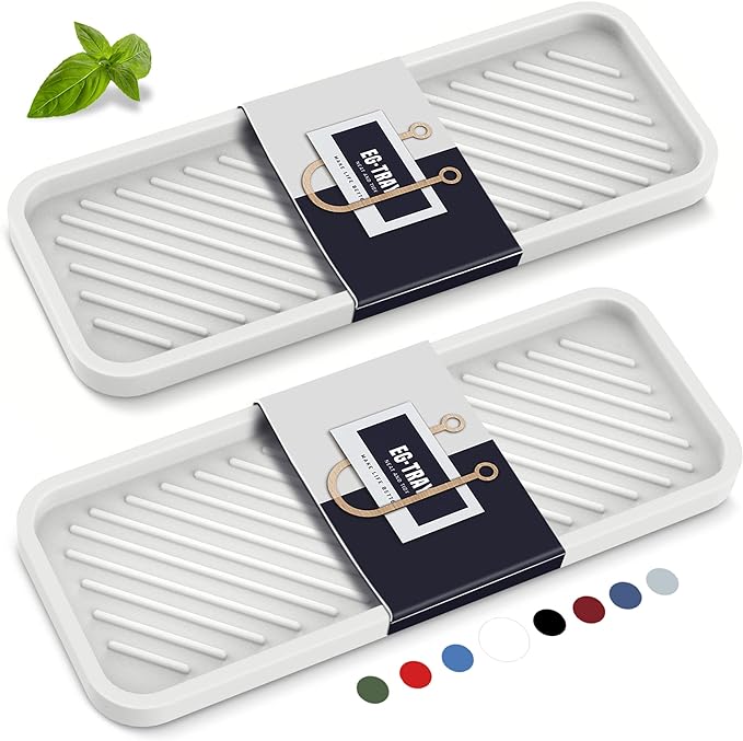 EG-SIPRO Kitchen Sink Organizer Tray,Sponge Holder for Kitchen Sink Bathroom Counter Tray Sponge Caddy Silicone Soap Holder for Soap dispenser, Bottle, Dishwashing Accessories(2-pack)