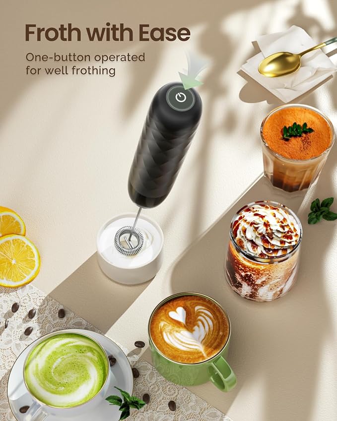 Maestri House Rechargeable Milk Frother, LunaFro Mini Handheld Electric Foam Maker Detachable Stainless Steel Whisk Drink Mixer Foamer Mini Blender for Matcha, Lattes, Cappuccino, No Stand