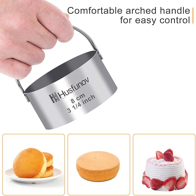 Biscuit Cutter Set Round Cookie Cutters with Handle 5 Pieces Stainless Steel Circle Professional Baking Dough Tools for Cake