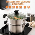 ZENFUN 1.8 Quart Stainless Steel Steamer Pot with Basket, Stock Pot with Glass Lid, Mini Steaming Pot Cookware with Handle, Metal Cooking Steamer for Vegetable, Stews, Pasta, Sauce, Individual-use