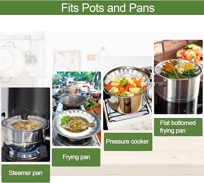 Steamer Basket for Cooking – Premium 304 Stainless Steel Steamer Basket, 3rd Gen Folding Expandable Steamers, Suitable for Cookware Pot, Fit for Fish Vegetables Pasta Eggs (Small (5.5“ to 9.05”))