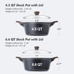 SENSARTE Nonstick Stock Pot with Lid, 4.5+6.6 QT Soup Pot Set Casserole Pot, Healthy Pasta Pot, Large Deep Cooking Pot, Big Sauce Pot Stew Pot, Induction Compatible, PFOA PFOS APEO Free, Black