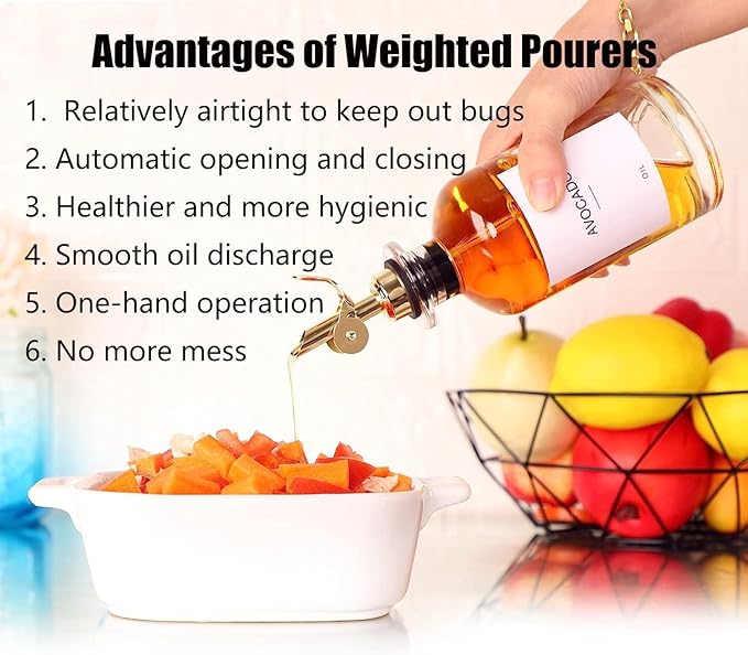 Pafusen 12 Pack Weighted Liquor Pour Spout, Auto Flip Olive Oil Dispenser Spout, Pour Spout for Liquor Bottles, Olive Oil Spout, Bottle Pourers for Alcohol Wine Syrup Home Bar Accessories Silver