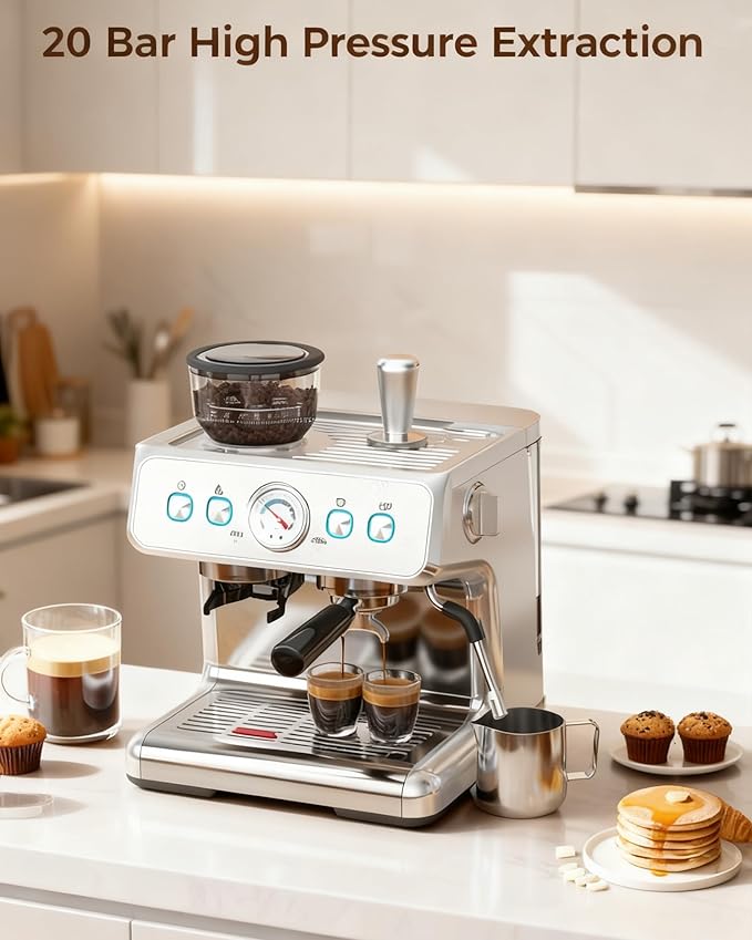 COWSAR 20 Bar Espresso Machine with Grinder & Milk Frother Steam Wand, 58mm Expresso Coffee machines, Commercial Stainless Steel Coffee Maker for Cappuccino and Latte, Perfect for Home Café-Pro