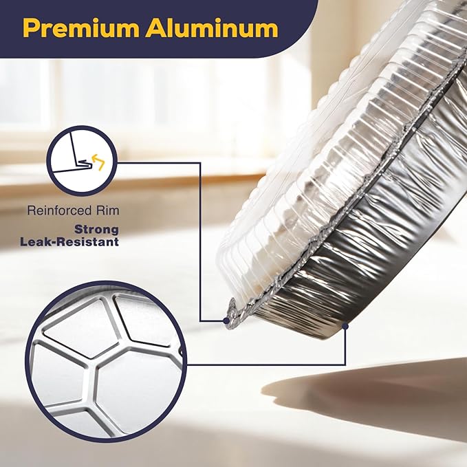 Fit Meal Prep 45 pack 9" Round Aluminum Foil Pans with Clear Dome Lids, Pie Tins Disposable 9 inch with Lids, Take Out Containers, Freezer Oven Safe Aluminum Baking Pans for Storing, Cooking, Storage