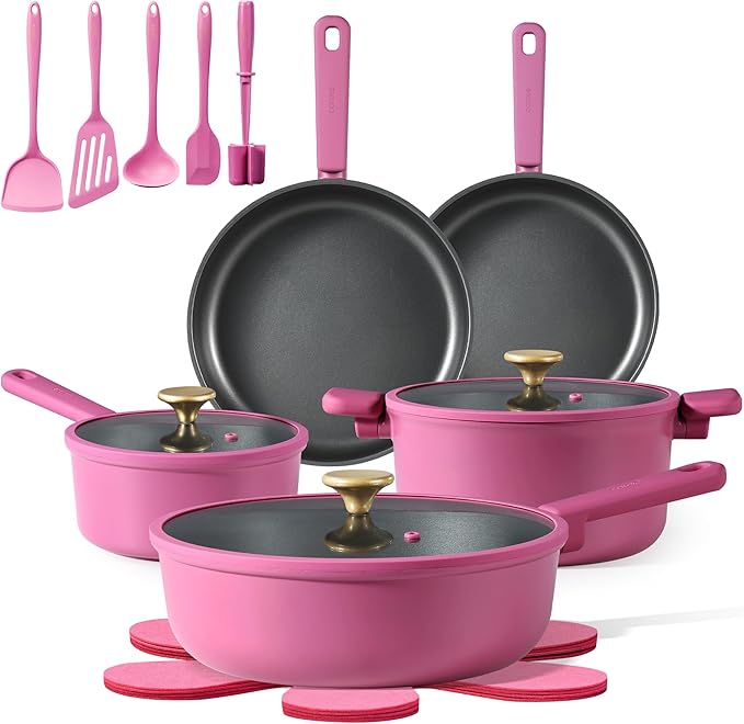 CAROTE Non Stick Pots and Pans Set, Cookware Sets Nonstick, Kitchen Cooking Set with Stay-Cool Handles,with Silicone Tools and Pot Protectors,16 Piece